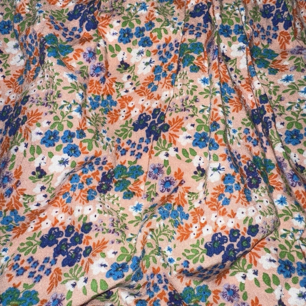 Forever 21 Floral Mini Skirt Womens Medium Peach Blue Smocked Elastic Waist - Picture 2 of 5
